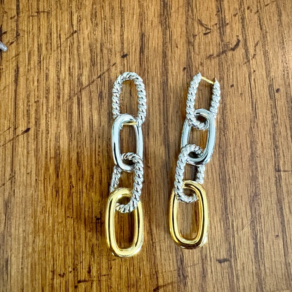 David Yurman Silver and Gold Chain Link Earrings